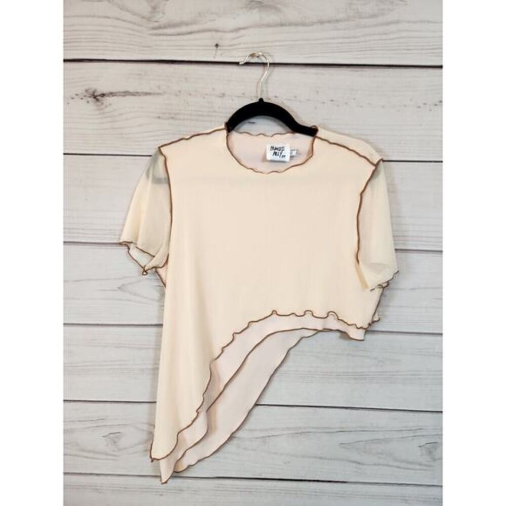 Princess Polly Cream Asymmetric Lettuce-Edge Crop Top